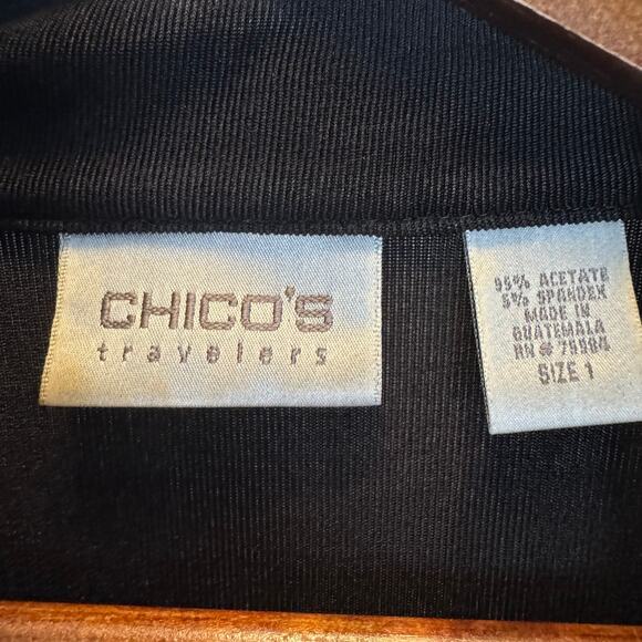 Chicos 1 Travelers Womens M Black Slinky V-Neck Button Top Stretch Drapey Travel - Picture 3 of 8